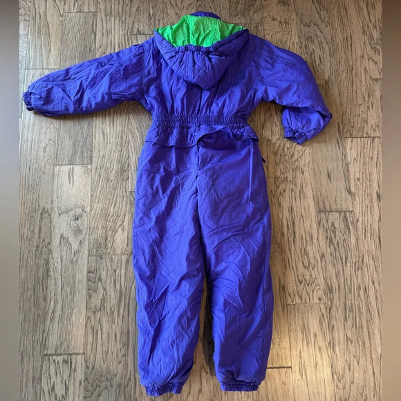 Vintage 90s Purple & Green Snow Ski Suit Kids Medium 10-12 Retro One-Piece - Picture 6 of 7
